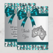 Blauwgroen Blauwe Luipaard Masquerade Party Bedank Bedankkaart (Voorkant / Achterkant)