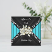 Blauwgroen blauwe luipaard Pearl Diamond Birthday  Kaart (Staand voorkant)