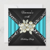 Blauwgroen blauwe luipaard Pearl Diamond Birthday  Kaart (Voorkant)