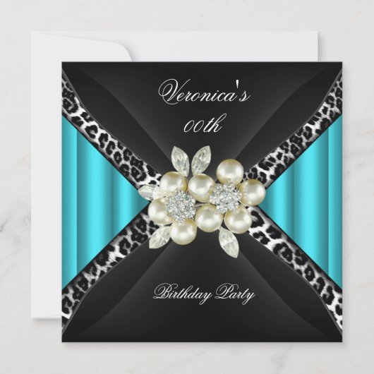 Blauwgroen blauwe luipaard Pearl Diamond Birthday  Kaart (Voorkant)