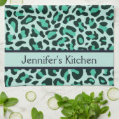 Blauwgroen blauwe luipaard printplaat keukenhanddo theedoek (Gevouwen)