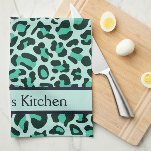 Blauwgroen blauwe luipaard printplaat keukenhanddo theedoek (Quarter Fold)
