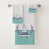 Blauwgroen blauwe marine kustboot Nautical Sailboo Bad Handdoek (Insitu)