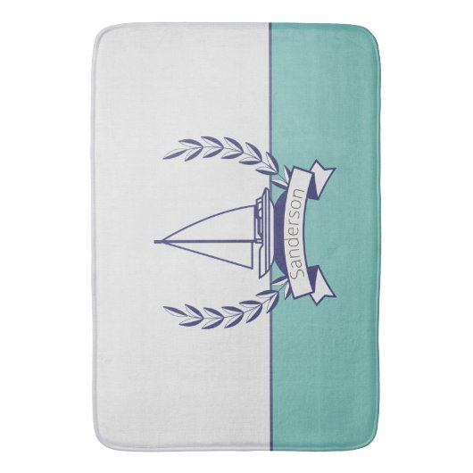Blauwgroen blauwe marine kustboot Nautical Sailboo Badmat (Voorkant Verticaal)