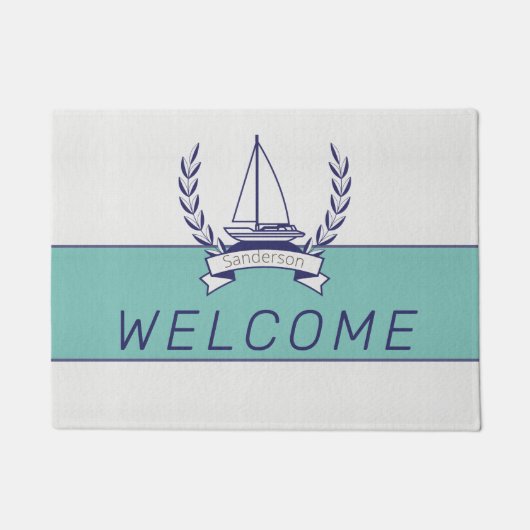 Blauwgroen blauwe marine kustboot Nautical Sailboo Deurmat (Voorkant)