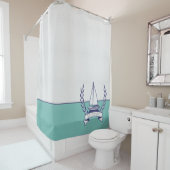 Blauwgroen blauwe marine kustboot Nautical Sailboo Douchegordijn (In situ)