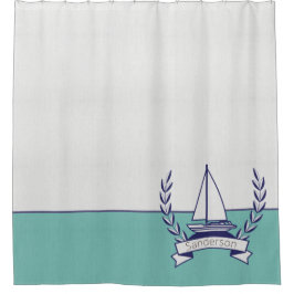 Blauwgroen blauwe marine kustboot Nautical Sailboo Douchegordijn