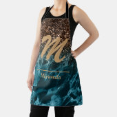 Blauwgroen Blauwe marmer glitter Monogram geperson Schort (Insitu)