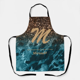 Blauwgroen Blauwe marmer glitter Monogram geperson Schort