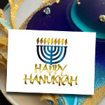 Blauwgroen blauwe Menorah Flames Happy Hanukkah-ka Feestdagen Kaart<br><div class="desc">Vakantiegerelateerde items ontworpen door Umua. Gedrukt en verzonden door Zazzle of hun gelieerde ondernemingen.</div>