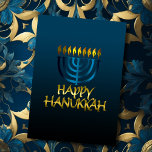 Blauwgroen blauwe Menorah Flames Happy Hanukkah-ka Feestdagen Kaart<br><div class="desc">Vakantiegerelateerde items ontworpen door Umua. Gedrukt en verzonden door Zazzle of hun gelieerde ondernemingen.</div>