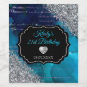 Blauwgroen blauwe mermaïde letters Silver Glitter  Wijn Etiket (Enkel label)