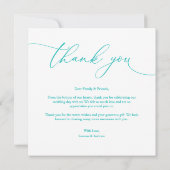 Blauwgroen blauwe moderne, minimalistische bruilof bedankkaart (Achterkant)