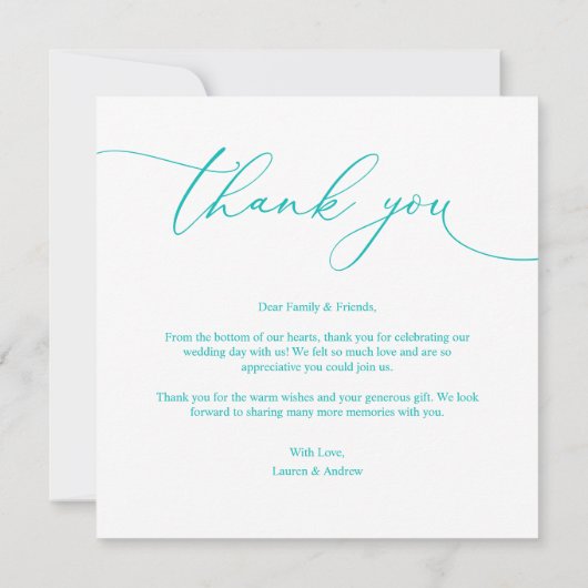 Blauwgroen blauwe moderne, minimalistische bruilof bedankkaart (Achterkant)