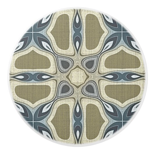 Blauwgroen Blauwe Mosterd Groene Oker Etnische Tri Keramische Knop (Voorkant)