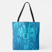 Blauwgroen Blauwe Oceaan Golven Abstract Monogram Tote Bag (Voorkant)
