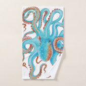 Blauwgroen blauwe octopus Waterverf Bad Handdoek (Handdoek)