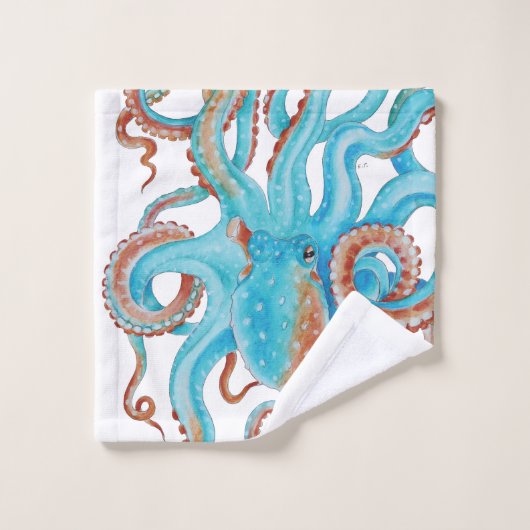 Blauwgroen blauwe octopus Waterverf Bad Handdoek (Wasdoekje)
