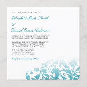 Blauwgroen blauwe ombre Flourish Swirl Wedding Kaart