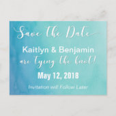 Blauwgroen & Blauwe Ombre Waterverf Bewaar de datu Aankondigingskaart (Voorkant)