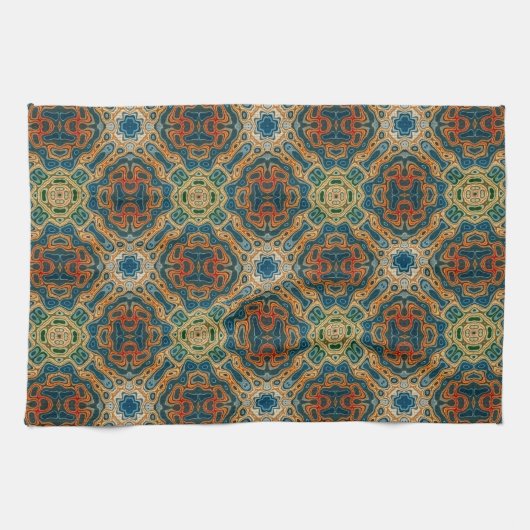 Blauwgroen Blauwe Oranje Geel Groene Hip Bohemian  Theedoek (Horizontaal)