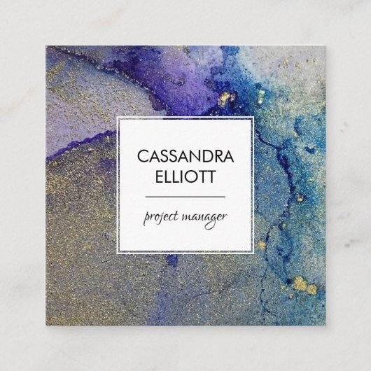 Blauwgroen blauwe Paarse en gouden Abstracte vloei Vierkante Visitekaartje (Voorkant)