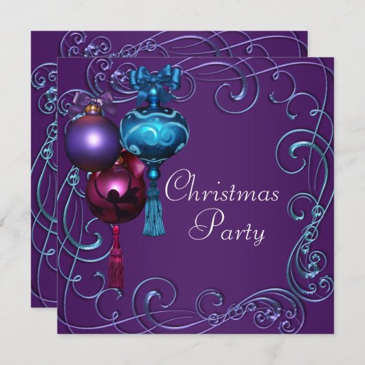 Blauwgroen Blauwe Paarse Kerstfeest Uitnodigingen (Voorkant / Achterkant)
