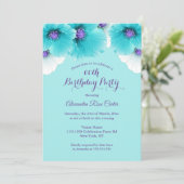 Blauwgroen blauwe Paarse papaver Birthday Party Kaart (Staand voorkant)