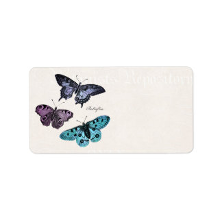 Blauwgroen blauwe Paarse roze vlindertekening Etiket