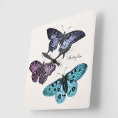  Blauwgroen blauwe Paarse roze vlindertekening Vierkante Klok (Hoek)