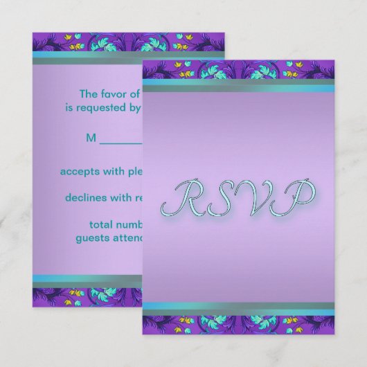 Blauwgroen Blauwe Paarse RSVP-Sjabloon RSVP Kaartje (Voorkant / Achterkant)