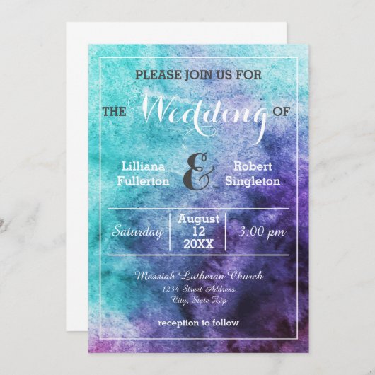 Blauwgroen Blauwe Paarse Waterverf - Weddenschap Kaart (Voorkant / Achterkant)
