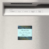 Blauwgroen Blauwe Paisley Peacock bruiloft uitnodi Magneet (Insitu (Vaatwasser))