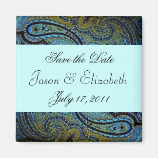 Blauwgroen Blauwe Paisley Peacock bruiloft uitnodi Magneet
