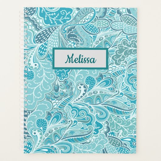 Blauwgroen blauwe paisley planner (Voorkant)