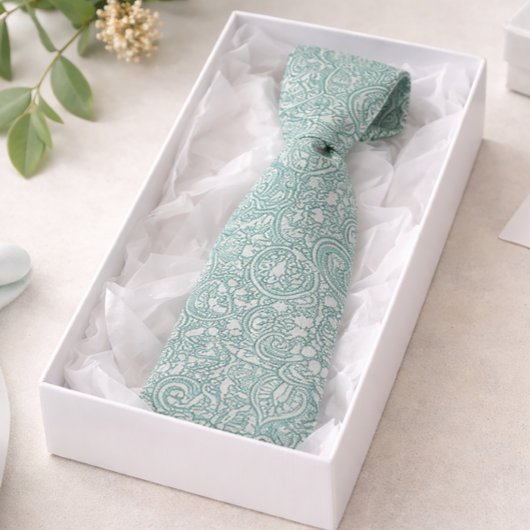Blauwgroen blauwe paisley stropdas