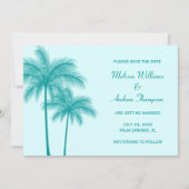 Blauwgroen blauwe palmboom sparen de Datum aankond Save The Date (Voorkant)
