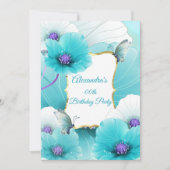Blauwgroen blauwe papaver Birthday Party Save The Date (Voorkant)