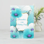 Blauwgroen blauwe papaver Birthday Party Save The Date (Staand voorkant)