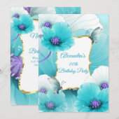 Blauwgroen blauwe papaver Birthday Party Save The Date (Voorkant / Achterkant)