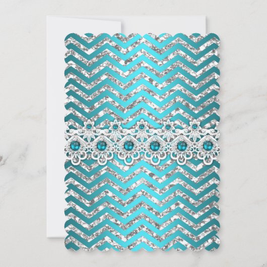 Blauwgroen Blauwe Parelplein Chevron Silver Birthd Kaart (Achterkant)