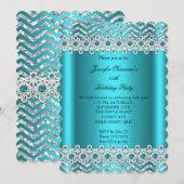 Blauwgroen Blauwe Parelplein Chevron Silver Birthd Kaart (Voorkant / Achterkant)