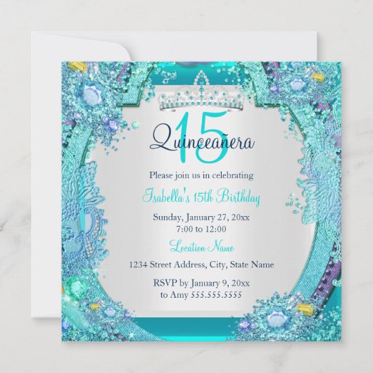 Blauwgroen blauwe Pareltjes Quinceanera Birthday F Kaart (Voorkant)