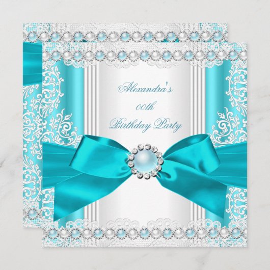  Blauwgroen blauwe parelwitte feestdag Kaart (Voorkant / Achterkant)