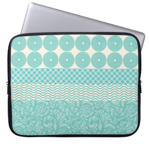 Blauwgroen blauwe patrooncirkels Floral Pset Wave Laptop Sleeve