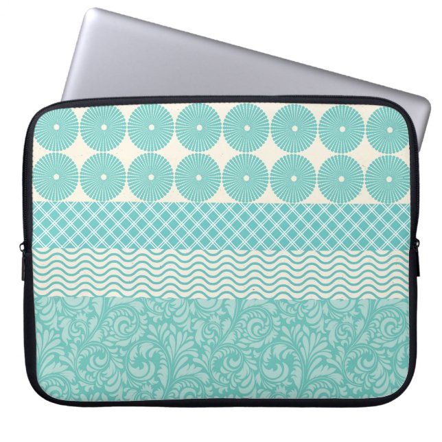 Blauwgroen blauwe patrooncirkels Floral Pset Wave Laptop Sleeve (Voorkant)