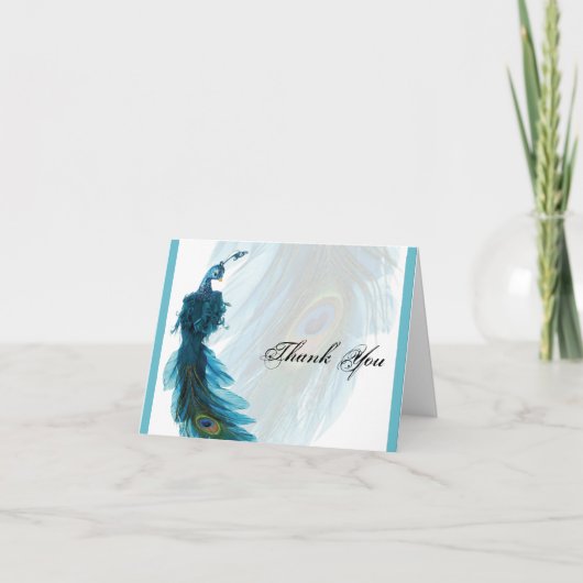Blauwgroen Blauwe Pauw Pluim Dank u Bedankkaart (Voorkant)
