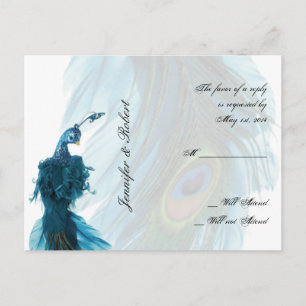 Blauwgroen Blauwe Pauw Pluim RSVP Briefkaart