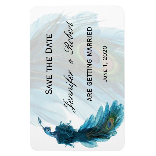 Blauwgroen Blauwe Peacock Pluim Trouwmagneet Magneet (Verticaal)