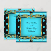 Blauwgroen blauwe pooidots Gold Black Birthday Par Kaart (Voorkant / Achterkant)